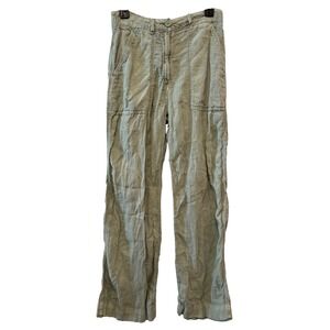 ZARA Women's Light‎ Green 100% Linen Utility Pants Wide Leg Cropped Size XS